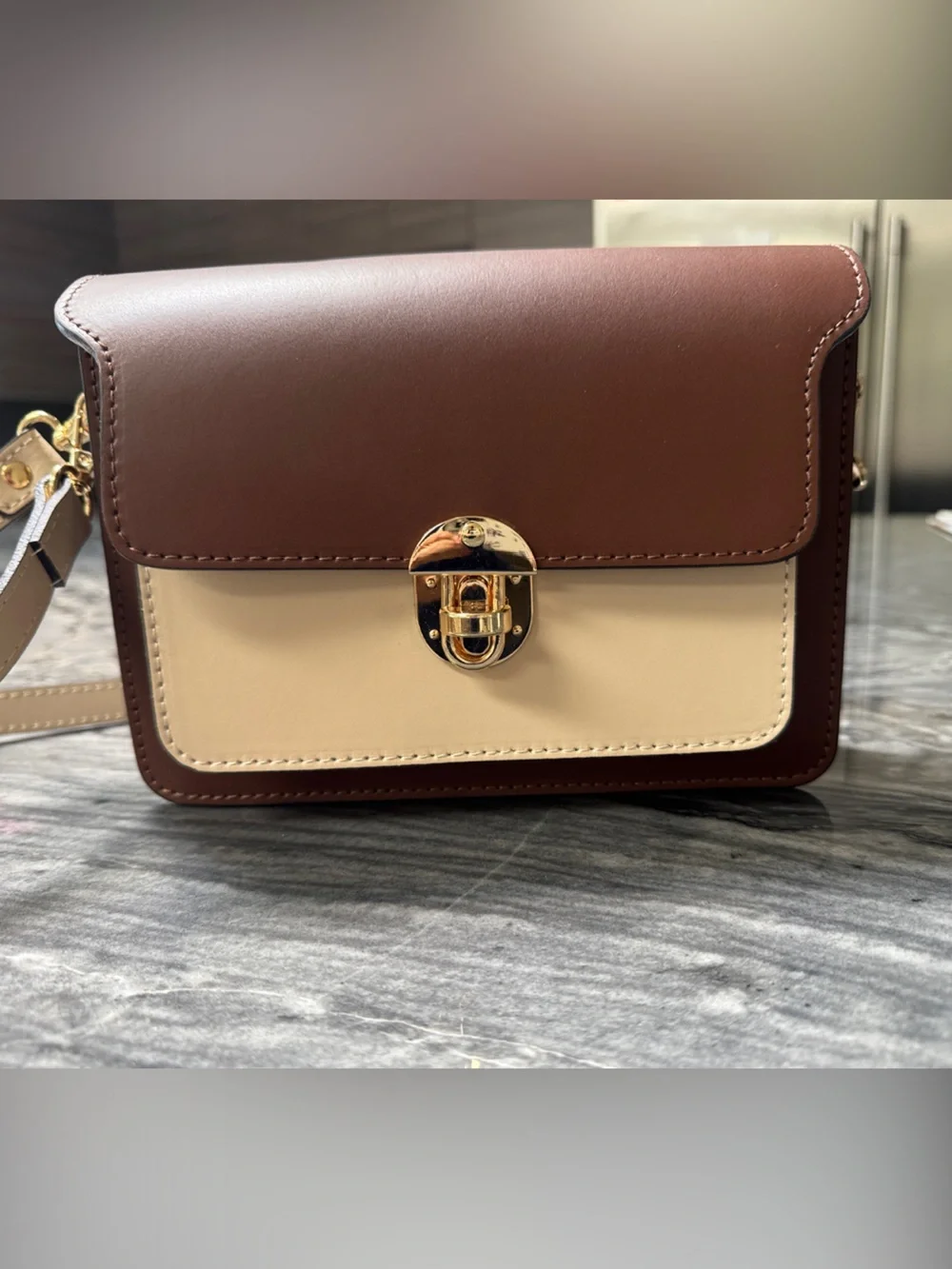 Two-Tone Brown & Cream Crossbody Bag